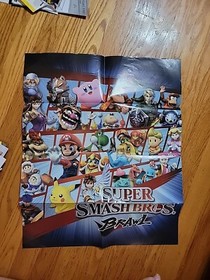 2008 Official Super Smash Bros. Brawl Mario 2 Sided Poster Nintendo Wii RARE Nes