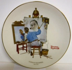 Norman Rockwell Triple Self Portrait Collector Plate 10 1/2" GORHAM  1978 - Picture 1 of 4