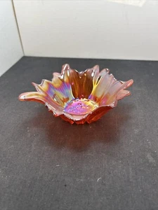 Vintage Fenton Karnevalsglas Süßigkeiten Geschirr Ringelblume schillernd orange 6"" (Spänefelge) - Bild 1 von 7