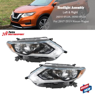Passenger&Driver Headlamps Headlights Chrome Halogen For 2017-2019 Nissan Rogue - Image 1 of 4