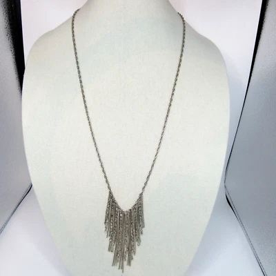 Banana Republic Long Chain Fringe Necklace 30" Silvertone Bead/Chain Sparkle NEW - Image 1 of 4