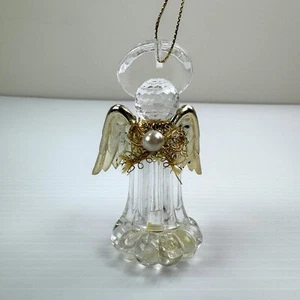 Vintage Engel klar Kristall Ornament goldfarben Flügel Weihnachten - Bild 1 von 8