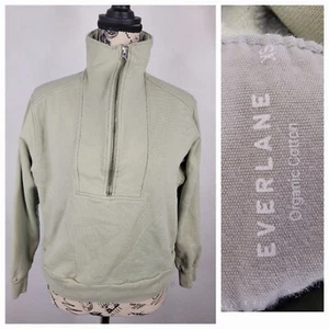 Everlane Pullover Damen Gr. XS Half Zip Bio Baumwolle hoher Stehkragen grün - Bild 1 von 11
