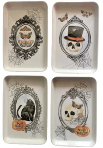 Christian Siriano Halloween Skull Black Cat Melamine App Dessert Plates Set of 4 - Picture 1 of 10