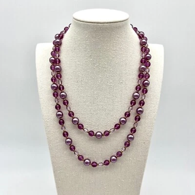 Vintage Joan Rivers Purple Czech Glass Beaded Necklace Pearl Crystal Gold Tone - Image 1 of 4