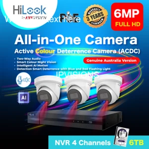 6MP Hilook By Hikvision : 4K NVR 4 Channels+6TB HDD+3 pcs. IP Camera Color - Picture 1 of 10
