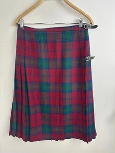 "Falda escocesa midi plisada de lana pura tartán rojo y verde azulado Moffat Weavers 16 W28""" - Imagen 1 de 10