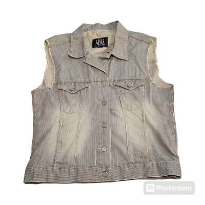 Chaqueta Chaleco Rock & Republic Mujer Denim Gunshow Rayas Desgastado Talla XL Foto 1 de 4