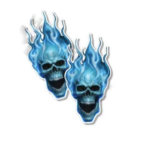 Calcomanías de calaveras llameantes azul hielo arte tatuaje automóvil motocicleta camión paquete de 2 - Imagen 1 de 3