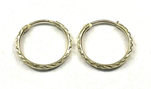 Beautiful Real 14K Yellow Gold 19 mm Hoop Earrings Diamond-Cut for Ladies - Picture 1 of 13