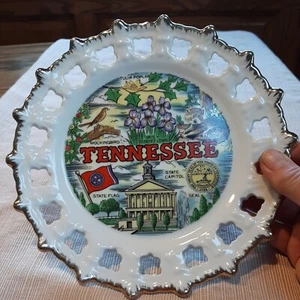 VTG RETICULATED lace like edge TENNESSEE SOUVENIR WALL PLATE GOLD TRIM 8.25" - Picture 1 of 7