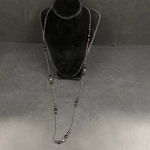 2028 Silver Tone Chain Black Faceted Bead Long Opera Statement Retro Necklace - Picture 1 of 11