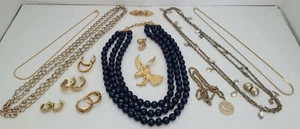 vtg Lot Collection NECKLACES BROOCH EARRINGS Goldtone EAGLE Navy Bl FREE SHIP US - Picture 1 of 11