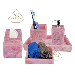 Juego de baño de lujo de 5 piezas de cuarzo rosa - Juego de baño artesanal de piedra semipreciosa - Imagen 1 de 4