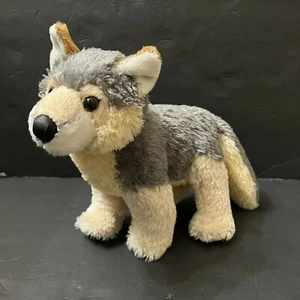 AURORA 12" WILY WOLF STUFFED ANIMAL DOG HUSKY STANDING PLUSH GREY TAN CUDDLY TOY - Picture 1 of 7