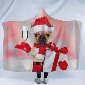 Christmas Yellow Dog 3D Hooded Blanket Wearable Flannel Throw Blanket Cloak - Picture 1 of 6