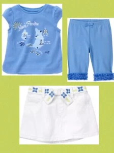 NWT Girls 18-24 Gymboree “GREEK STYLE ISLE” Cotton 3pc TOP SKIRT & RUFFLE CAPRIS - Picture 1 of 7