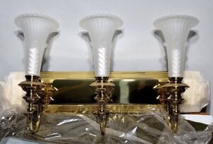 Kichler Lighting New Old stock 1994 Solid Brass 3- light Satin Etched glass