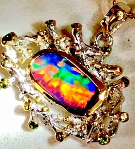 GIA RED HOT Harlequin Natural Opal Pendant Necklace Color-Shifting FLASHES VIDEO - Picture 1 of 19
