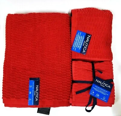 NAUTICA RED SOLID 100% COTTON ZERO TWIST BATH TOWEL,HAND OR SET OF 4 WASH CLOTH - Image 1 of 4
