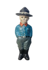 "Antiguo banco de monedas de hierro fundido de 6,75"" de alto Boy Scout vintage" - Imagen 1 de 8
