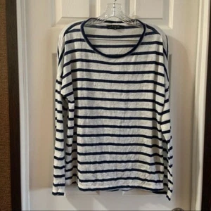 Kiara Damen blau/weiß gestreiftes Langarmshirt mit U-Ausschnitt Gr. XL - Bild 1 von 8