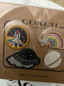 COACH NASA SPACE  Leather Stickers UFO NASA ROCKET SATURN RAINBOW NWT!