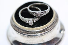 Vintage 10K White Gold Double Ring 0.1 ctw Diamond Wedding SZ 4 Birks Silver Box