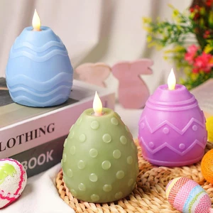 3 Pcs Easter Egg Flameless Candles 3 Color Scented Real Wax LED Spring Battery O - Picture 1 of 12