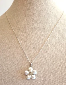Collana WW World Wide Pearl Grappolo Piccolo Diamante Argento Sterling 925 Testata - Foto 1 di 5