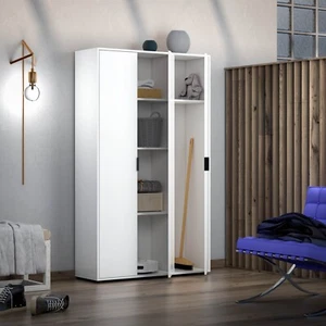 Universal Multi-Use White Gloss 3 Door Storage Utility Broom Cupboard Cabinet - Picture 1 of 4