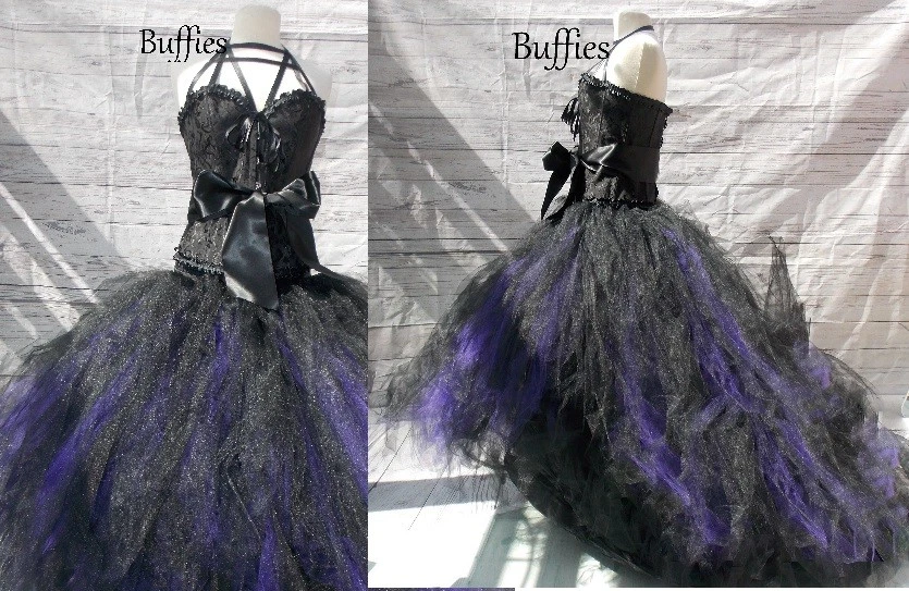 Prom Goth Alternative Wedding Steampunk Tulle Skirt in Black Red Purple  - Image 1 of 4