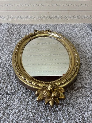 French Style Gold Oval Mirror With Bow Topper 22”H x 13”W - Image 1 of 4