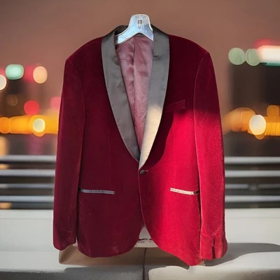 STERLING SEWN Burgundy Men's Velvet Jacket Dinner Prom Wedding 40R - Image 1 of 4
