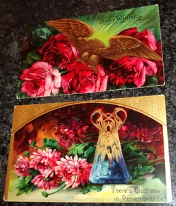  ART NOVEAU - THERE IS GLADNESS IN REMEMBRANCE -VINTAGE POSTCARDS - 1909 GERMANY - Picture 1 of 4