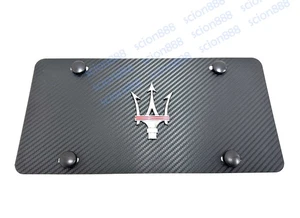 1x 3D MaseratiTrident Emblem Carbon Style Aluminum Vanity Front License Plate - Bild 1 von 4