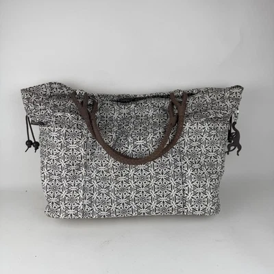 Large Geometric Tote Shoulder Bag Womens Black White Drawstring Monkey Kipling - Image 1 of 4