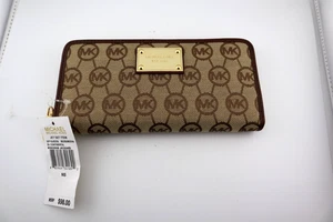 Michael Kors Jet Set Continental Jacquard Braun Canvas Signature Logo Geldbörse - Bild 1 von 4