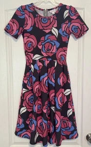 Vestido LULAROE Mujer Talla Pequeña Bolsillos Cremallera Gris Rosa Azul Rosas Flores - Imagen 1 de 7