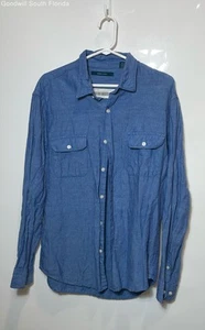 Perry Ellis Mens Blue Long Sleeve Collared Pockets Button-Up Shirt Size L - Picture 1 of 6