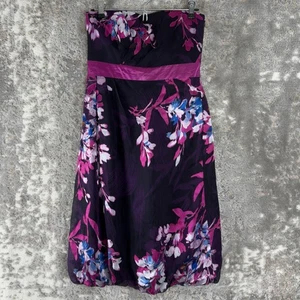 Monsoon Size 4 Silk Floral Empire Waist Sleeveless Mini Dress Purple Lined - Picture 1 of 9