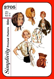 Misses ACCESSORIES Pattern HOOD Vestee Jacket SASH Tie Belt Simplicity 3705 - Picture 1 of 6