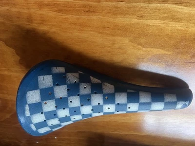 RARE Jaguar Cycle Pro Shot Gun II Old School BMX Seat Blue/ White Checkered  - Image 1 of 4
