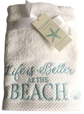 Life Is Better At The Beach Hand Towels Embroidered Set of 2 Resort Collection - Image 1 of 4