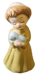 Vintage Keramik 4" Mönch Mönch hält Lamm Figur religiös spirituell Glaube - Bild 1 von 8