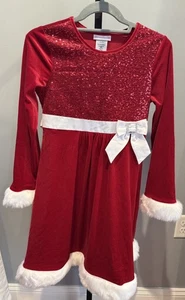 Bonnie Jean Mädchen Pailletten Fell Nikolaus Kleid rot Samt 16 Weihnachten Strass Buck - Bild 1 von 8