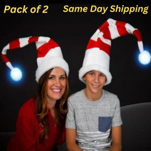 Bendable Santa Claus RED AND WHITE Hat w Light Up LED Ball, Christmas Party Fun! - Picture 1 of 6
