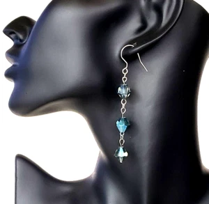 Sparkling Linear Dangle Drop Earrings with Glass Beads Surgical Steel ear wires - Picture 1 of 4
