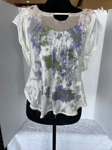 Free People Blouse Womens Medium Peasant Top Crochet White Vneck Balloon - Picture 1 of 6
