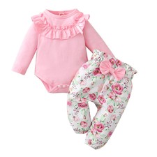 Newborn Baby Girls Clothes Ruffle Romper Bodysuit Tops Floral Pants Outfit Set